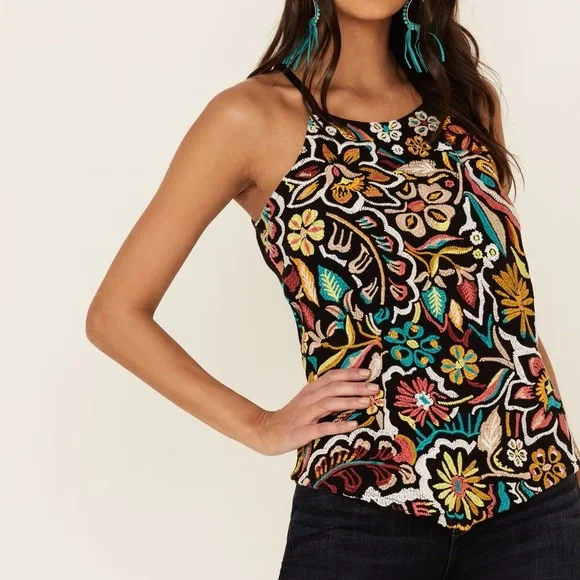 Idyllwind Women's Floral Haze Halter Crinkle Top Size Small - Picture 1 of 9